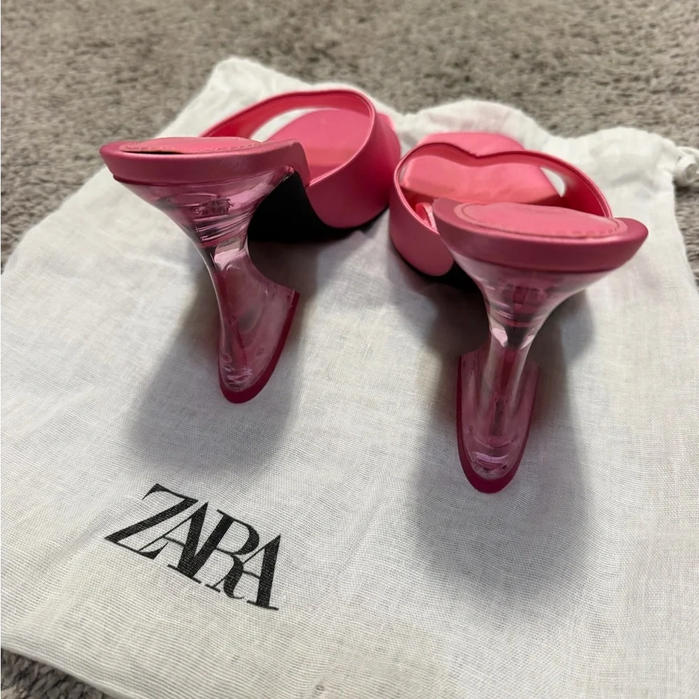 ZARA Pink Slide Sandals with Clear Sculptural Heel - Picture 4 of 6